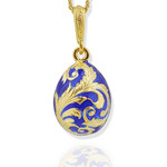 8481-BG Blue Sterling Silver 925 18kt Gold Plated Faberge Style Egg Pendant
