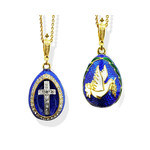 8676-B Holy Spirit Dove Cross Two Sided  Faberge Style Egg Pendant With Chain NEW!
