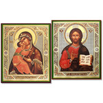 SF-87-290 Set of Matching Icons Of Christ the Teacher and Virgin of Vladimir 8 1/4"x6 3/4"