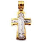 EC-105 Sterling Silver Gold Gilded Reversible Icon Cross Crucifix & Mother of God W Sterling Silver Gold Gilded Chain 18"