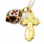 GP641-175 Set Sterling Silver 24kt Gold Plated Three Barred Cross SS 22kt Gold Plated Egg Pendant & SS Gold Plated Chain 20"  NEW !!
