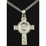 S725MICRH-SSC24 "St Michael Pray For Us" Sterling Silver Cross W Stainless Steel Chain 24" NEW