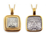 EC-193 Sterling Silver 925 22 kt Gold Plate Tiny Reversible Saint Michael & Guardian Angel Medal Pendant 3/4"x1/2"