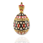 8732-R Pysanky Faberge Style Egg Pendant Sterling Silver 935 Gold Plate 1 1/4"