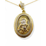 8749-W Reversible "Vermeil" (Sterling Silver 925 with 18kt Gold plating) Icon Pendant Madonna & Child Back Side Holy Trinity Icon NEW !!