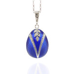 8751-SB Sterling Silver 935 Hand Enameled Faberge Style Egg Pendant 1 1/4"