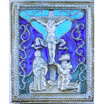 MI-50 Crucifixion Hand Painted Hand Crafted Silver / Gold Plated Copper, Silver, & Enamel. Top quality, unique design 2 3/4"x2 1/2"