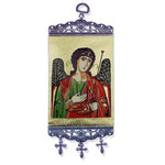 TMT97 Archangel Michael Tapestry Icon Banner W Crosses NEW!!  Wall & Door Decoration 9 3/4"x3 7/8"