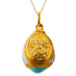 EC-165C Christ- Sterling Silver Gold Plated Mini Faberge Style  Pendant Egg