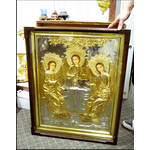 HP2 HOLY TRINITY ICON HAND PAINTED GOLD PLATED OPEN UP WOODEN FRAME GLASS XLG 30" x24" PERFECT FOR CHURCH