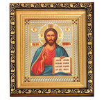 B215 It's Truly Meet Gold Framed Icon With Glass & Crystals 6 1/4"x5 1/2"