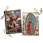 TIP7 Lady Guadalupe St Michael Two Sided Rosary Pouch 5 3/8"x4" NEW!!
