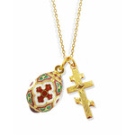 GP540FL-175B   Sterling Silver 925 24KT Gold Plated Three Bar Cross W Sterling Silver 925 Egg Pendant & Chain 18"