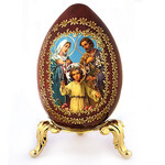 IED-4-3 Virgin of Enternal Bloom and Christ Wood Icon Egg w/Gold Stand