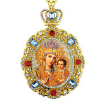 M-8-61 Virgin Mary Eternal Bloom Jeweled Faberge Style Icon Pendant With Chain to Hang Gift Boxed