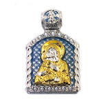 AD-16 Virgin of Vladimir St Michael Icon Pendant Sterling Silver 925 14kt Gold Gilding 1 1/2"x8/8" NEW!!
