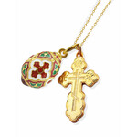 GP641-175 Set Sterling Silver 24kt Gold Plated Three Barred Cross SS 22kt Gold Plated Egg Pendant & SS Gold Plated Chain 20"  NEW !!