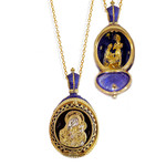 8728-B Virgin Mary Pendant Egg w/Surprise "Nativity of Christ" Sterling Silver Enameled Gold Plated