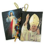 TIP6 Blessed Pope John Paul II & Divine Mercy Two Sided Rosary Pouch 5 3/8"x4" NEW!!