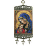 TMT89Madonna & Child Icon Banner Tapestry Textile Art 9 3/4"x3 7/8"