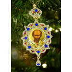 M-3-20 St Nicholas in Panagia Style Framed Icon Pendant Ornament With Crown & Chain/ Christmas Ornament