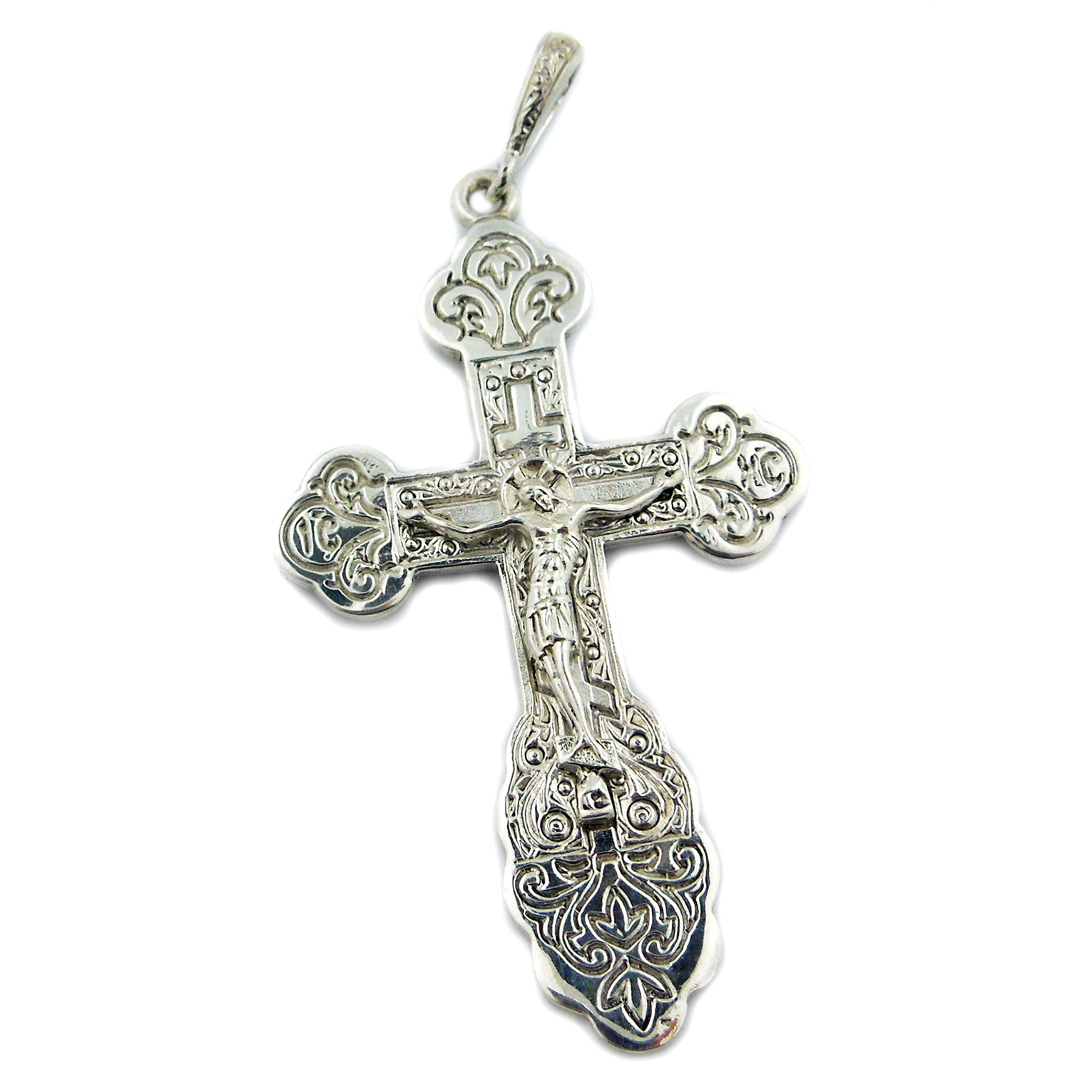 Large Silver 935 Russian Crucifix Cross Three Bar Holy Spirit On The ...