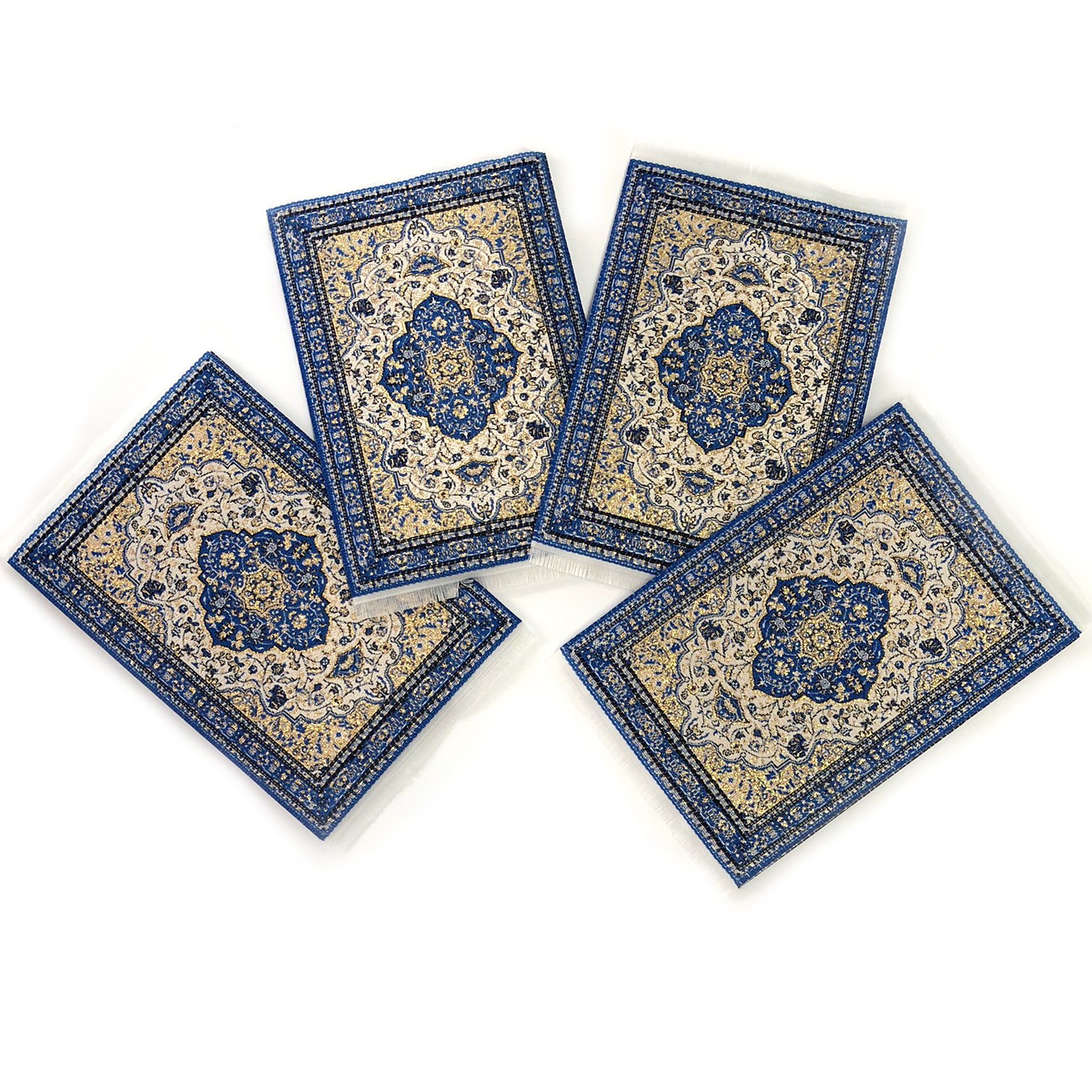 NEW ARRIVALS C1 Tapestry Rug Coasters Set of 4 Blue With Gold 5