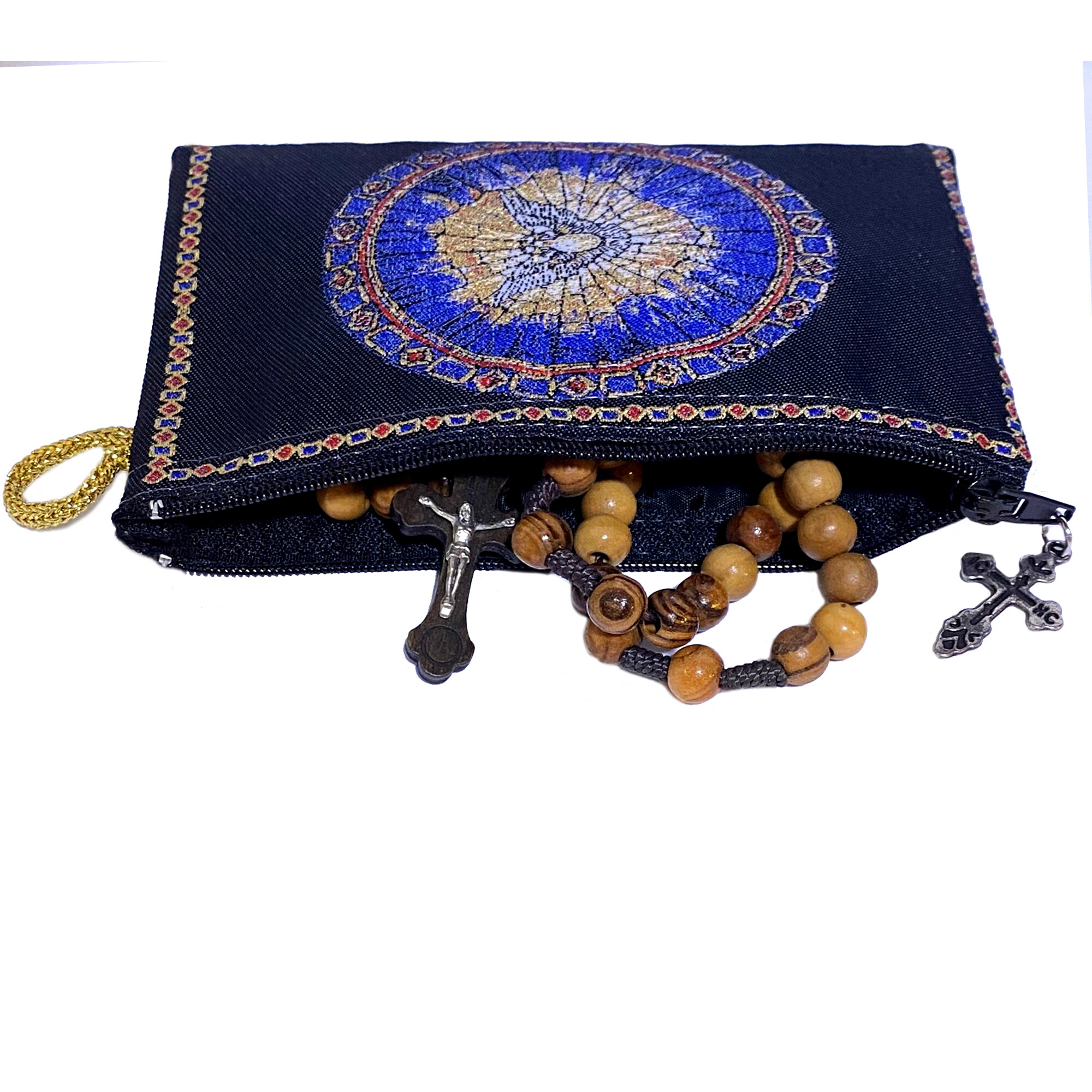Byzantine Cross Rosary Prayer Beads Tapestry Pouch – Purple Blue Keepsake Holder, Christianity - View #3