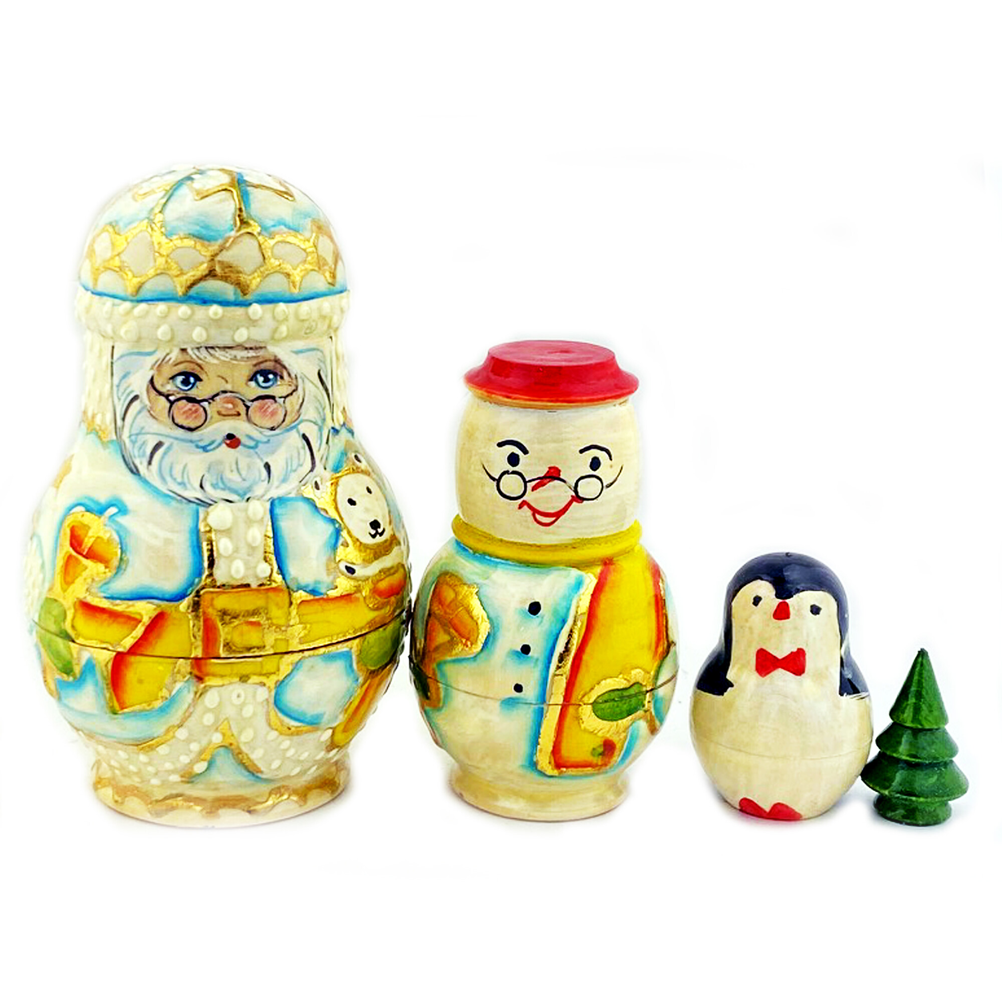 Santa Claus Russian Nesting Dolls Snow Man Penguin Tree Santa Doll 5