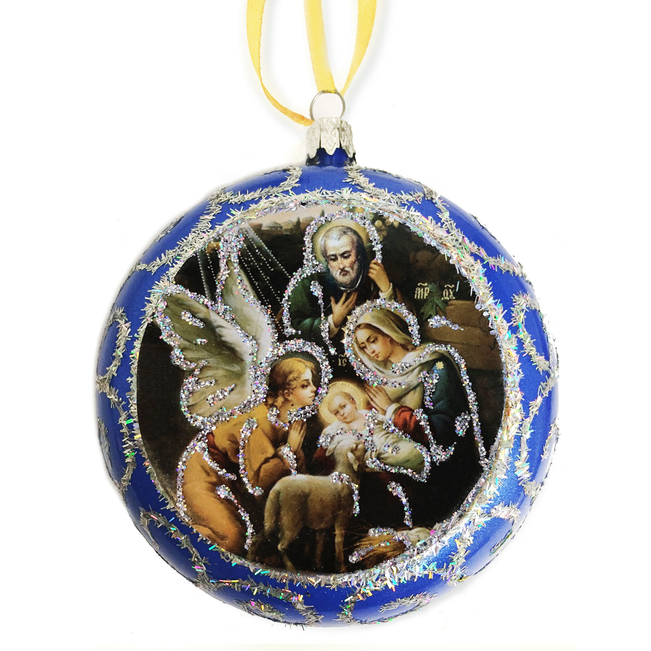 U112B Blue Religious Christmas Ornament Traditional Byzantine Icon of
