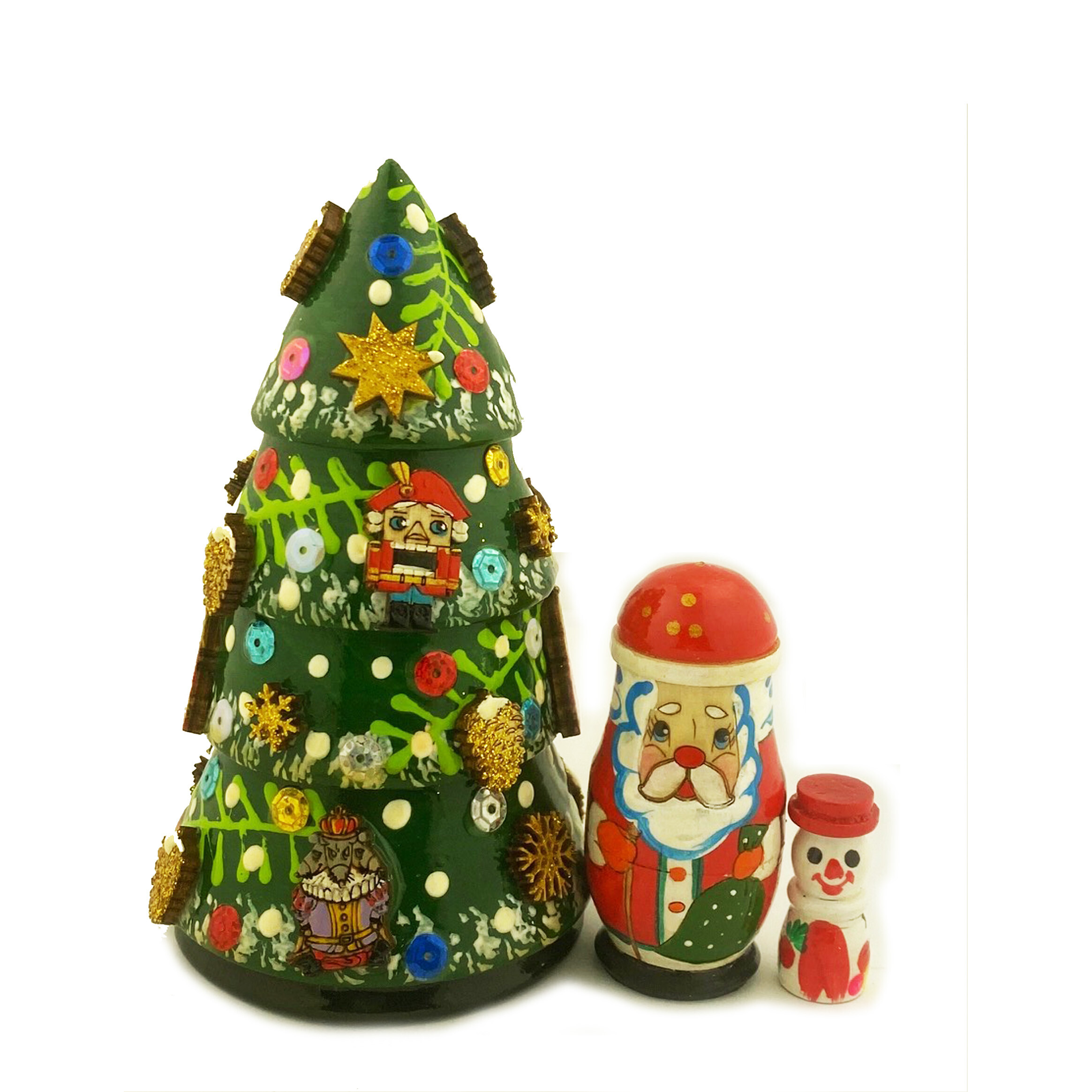 Santa and Christmas Tree Wooden Christmas Ornament 3 Inches 