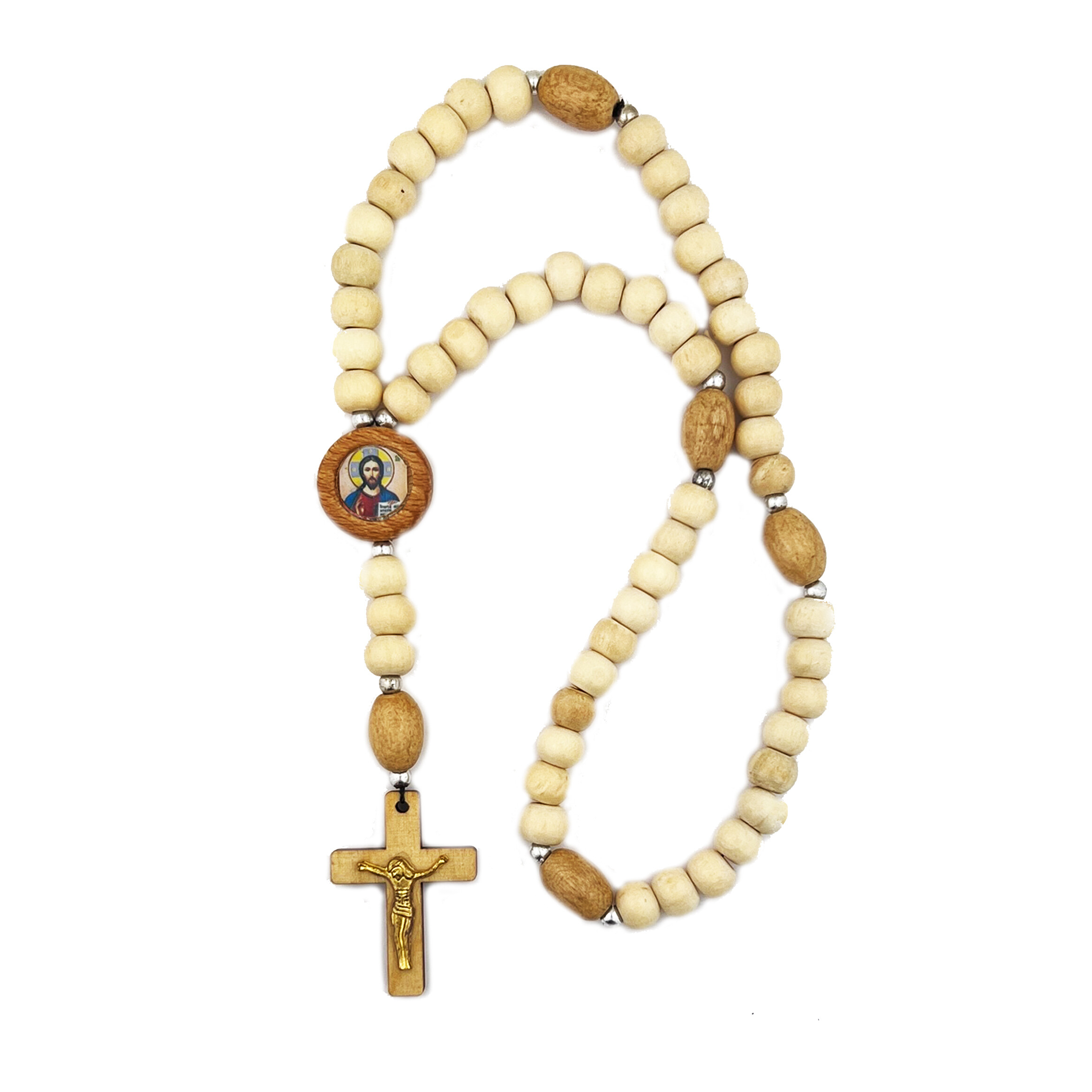 Wooden White Catholic Rosary With Icon Christ and Virgin Of Kazan Wooden White Catholic Rosary With Icon Christ and Virgin Of Kazan
