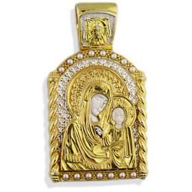 AD-15G Virgin of Kazan Icon Pendant Sterling Silver 925 Gold Gilding 1 3/4"x1" NEW