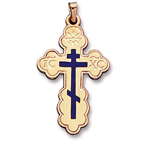 741-ECW  Three Barred Cross With Blue Enamel  1 1/2"x7/8"