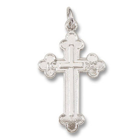 S744RH Sterling Silver Cross Bright Finish 1 1/4"  with High Polish Rhodium Finish.