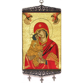 TL22 Virgin Of Vladimir Tapestry Icon Banner Large 17"x8"