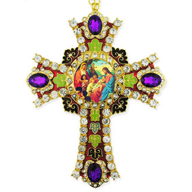 CR-4R-13 Jeweled Wall Icon Cross Christ With Children Enameled Room Wall Decoration 6"