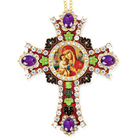 CR-4R-5 Jeweled Wall Icon Cross Virgin & Child Enameled Room Wall Decoration 6"