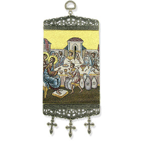 TMT90 Marriage at Cana  Icon Banner Tapestry Textile Art 9 3/4"x3 7/8"