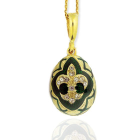 8479-G "fleur de lis" Sterling Silver 925 18kt Gold Gilding  Faberge Style Egg Pendant