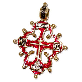 AD-34R Old Believers “Lobed” Cross  Sterling Silver Gold Plated Enameled ! Hallmarked Save Us on Back Side