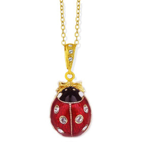 8404 Lady Bug Faberge Style Egg Pendant Sterling Silver 925 18 KT Gold Gilding NEW