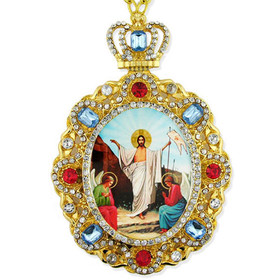 M-8-R Resurrection Of Christ Icon Pendant Jeweled Frame NEW!!!