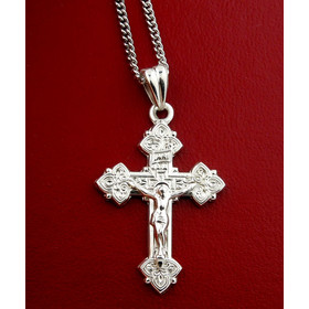 S691CRRH-S1724-18 Crucifix Sterling Silver Cross 1 1/4"x3/4" With Silver Chain 18"