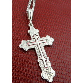 3-SR Sterling Silver Cross  "SAVE US"  Silver 935 Three Barred With Silver 18" Chain NEW!! 1 7/8"x1"