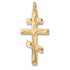 GP740DM Three Barred Sterling Silver 24kt Gold Plated Cross 1 1/2" NEW!!