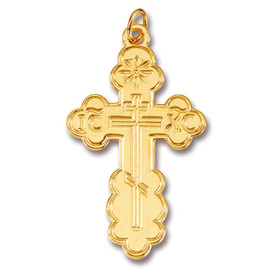 GP741 Sterling Silver 24 kt Gold Plated Three Barred Cross  1 1/2" Including Bail