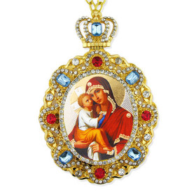 M-8-64 Madonna & Child Icon Pendant Framed w Chain Room Car Christmas Tree Decoration NEW!!