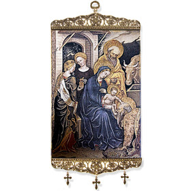 TL-30 Nativity of Christ Icon Large Size Tapestry Icon Banner W/Crosses 17"x8" NEW!!