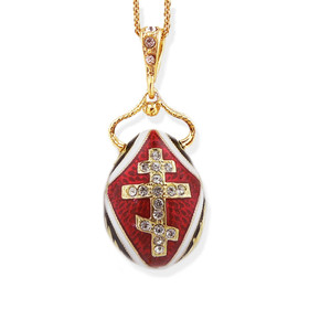 8454-RBL Sterling Silver 925 18kt Gold Plated Three Barred Cross Egg Pendant on the Back Side ICXC ( Jesus Christ)